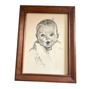 Vintage Gerber Baby Litho Framed Print Signed 4.5”x6”